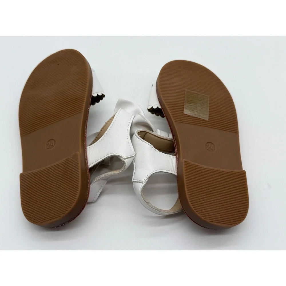 Toddler Girls White Scalloped Bow Ankle Strap Sandals Size 24 US 8
